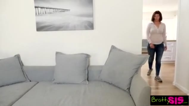 Fucked his sister behind the couch while mom was vacuuming