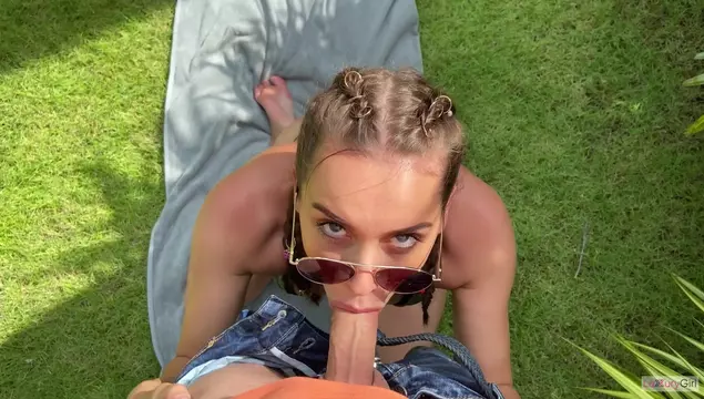 Gorgeous Russian girl gives her gardener a blowjob